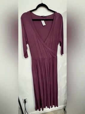 Women's Long Sleeve Wrap Maxi Dress in Plum
